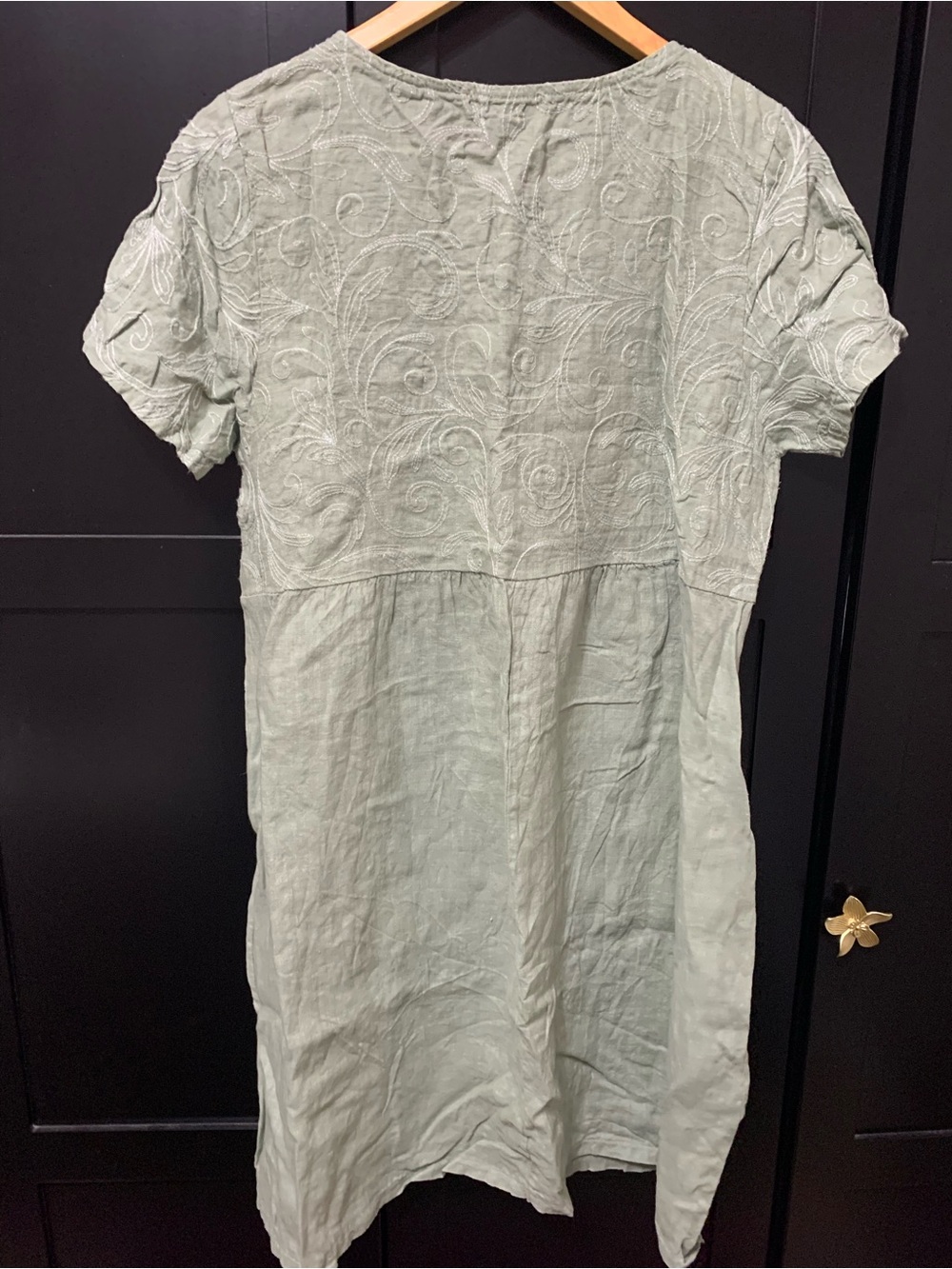 Terzo Millennio 100% linen Embroidered Midi Dress Sage Green Medium Cottagecore - Picture 4 of 5